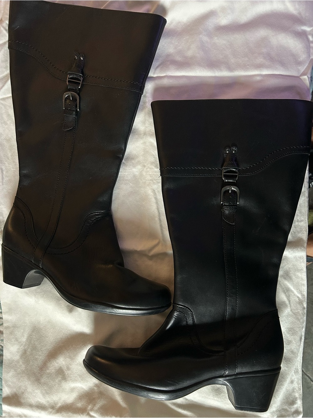Clarks Black Leather Heeled Riding Boots